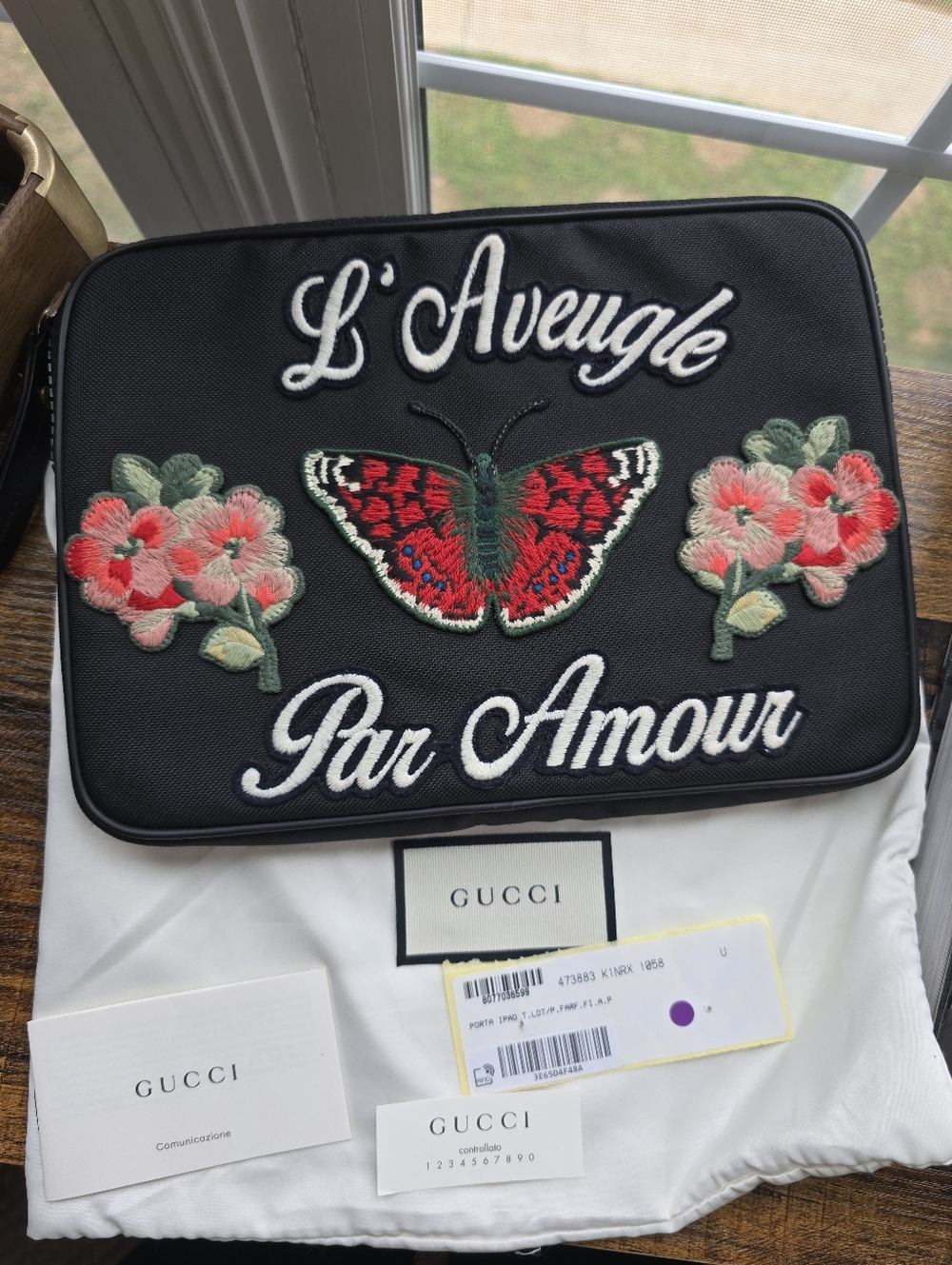Gucci Butterfly Techno Embroidered Canvas Tech Case